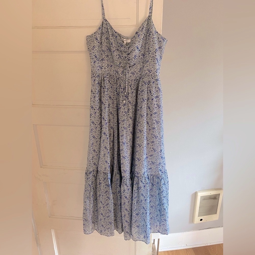 Madewell Silk Ruched Keyhole Tiered Midi Dress in Florentine Floral NWT Sz 12